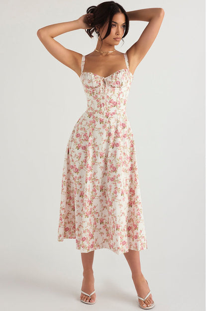 FloraLuxe™ - Corset Midi Dress