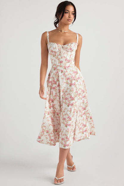 FloraLuxe™ - Corset Midi Dress